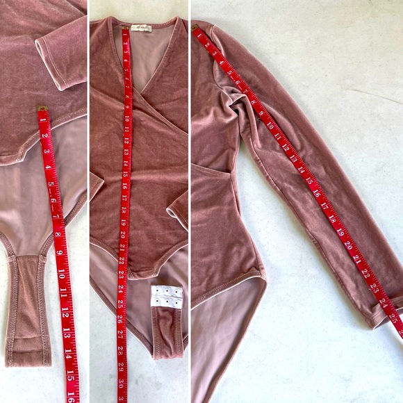 Madewell • Velvet Faux Wrap Bodysuit In Blush Pink Peach long Sleeve V-neck Snap - Picture 12 of 15